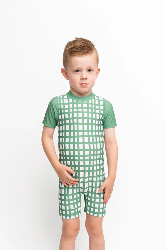  Kids Rashguard | Dark Sage Plaid