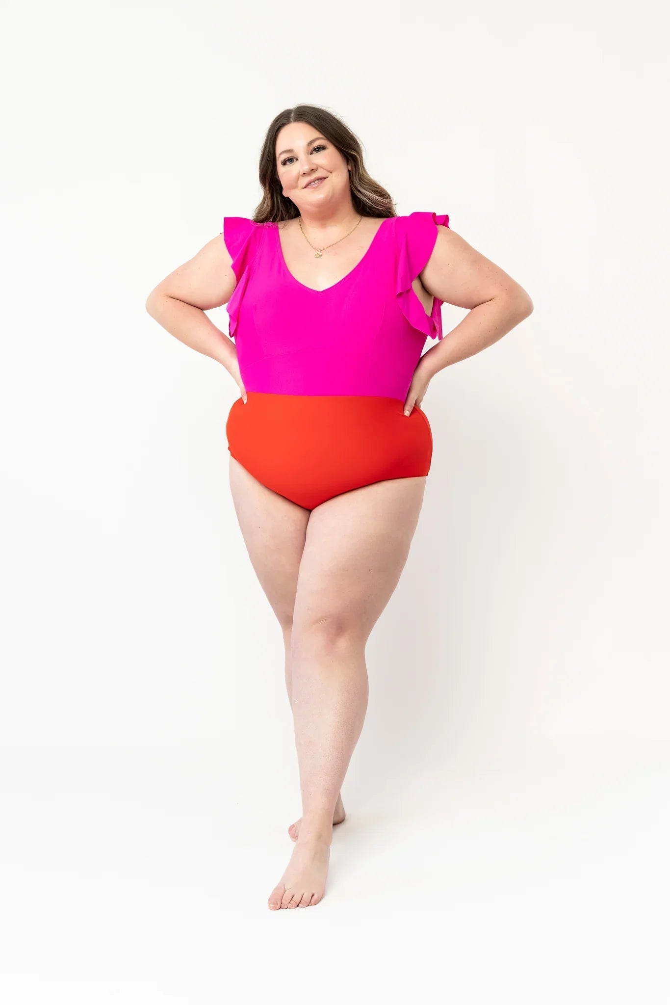  Ocean One Piece | Neon Pink & Poppy Red