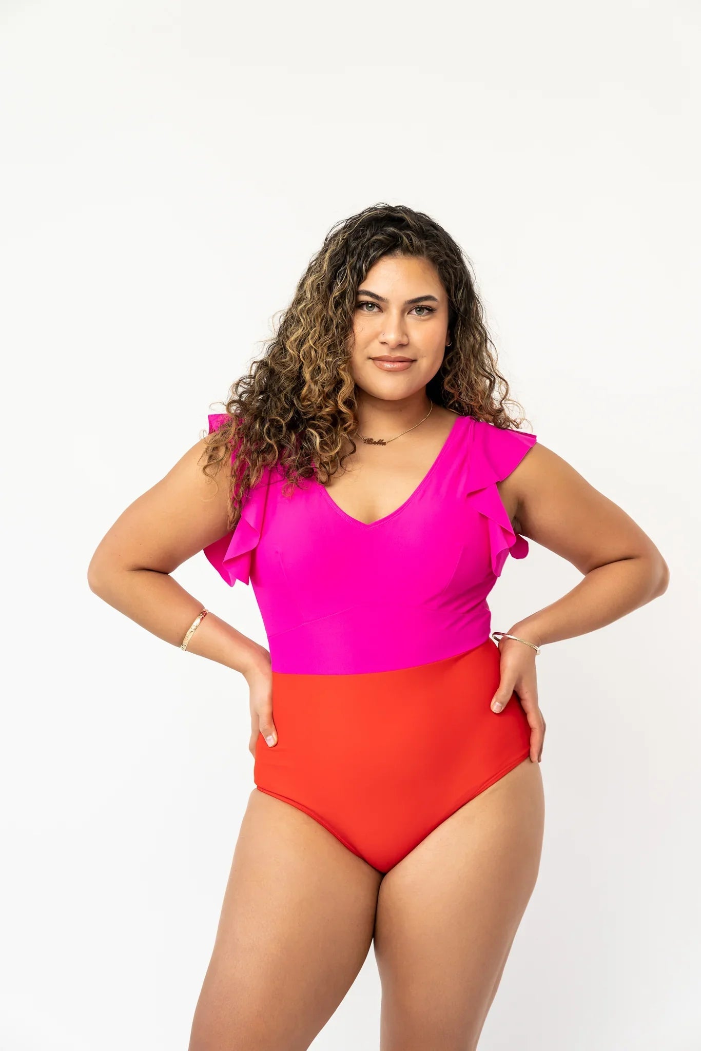  Ocean One Piece | Neon Pink & Poppy Red
