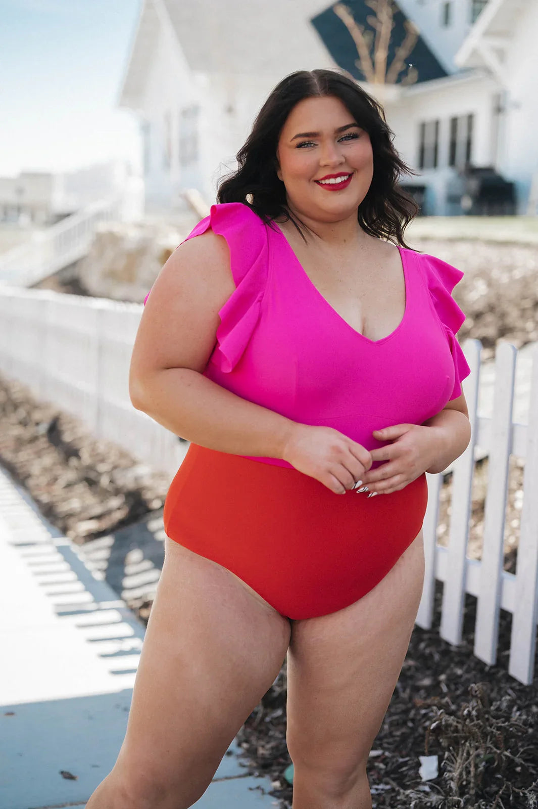  Ocean One Piece | Neon Pink & Poppy Red