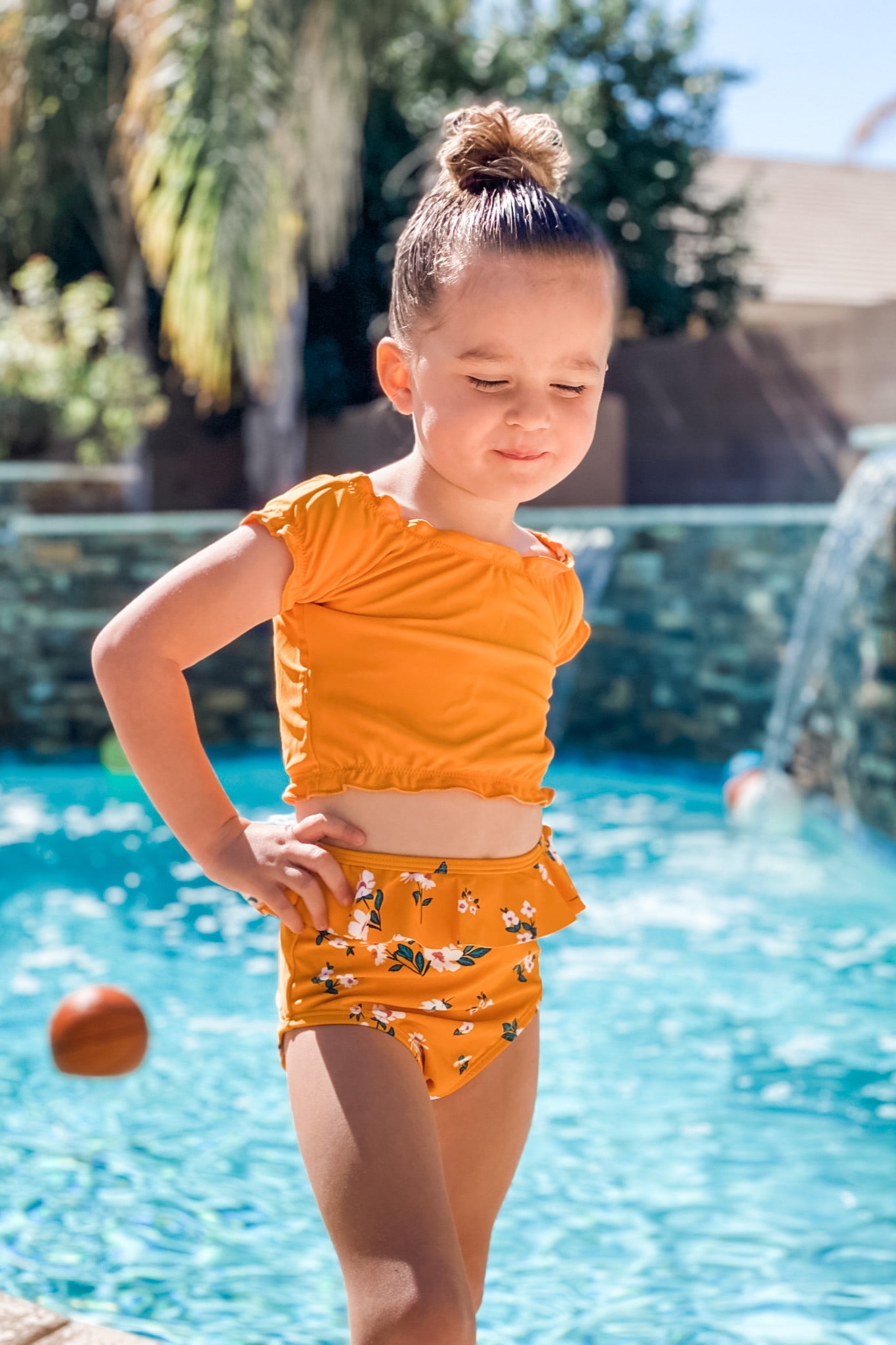  Mini Mo'orea Reversible Top | Mango/Floral | Final Sale