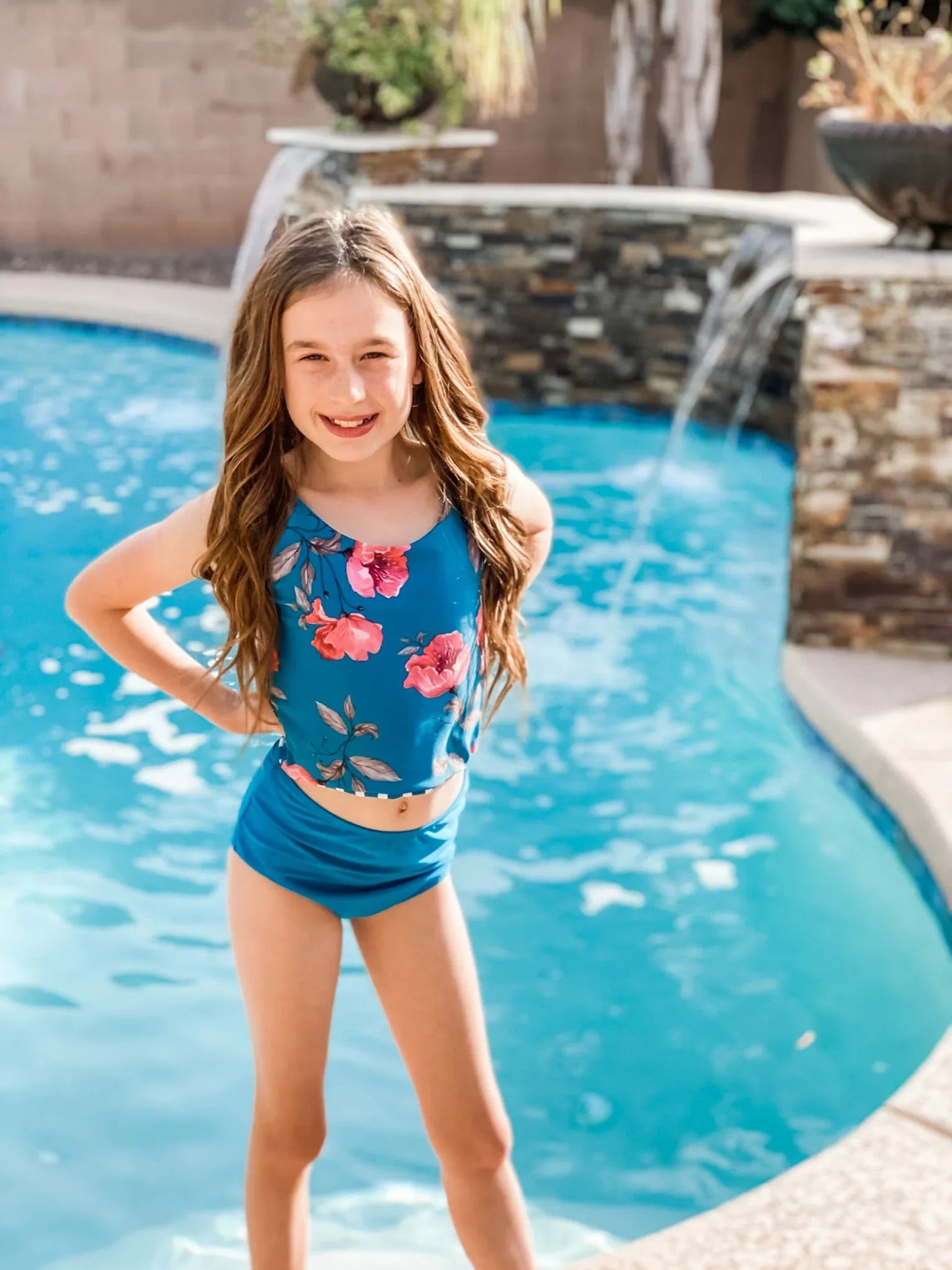  Mini Centara Reversible Top | Blue Stripe/Floral | Final Sale